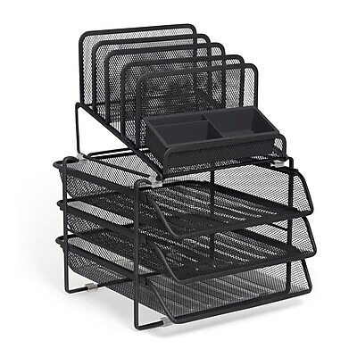 TRU RED™ All-In-One 10-Compartment Wire Mesh Compartment Storage, Matte Black (TR57530)