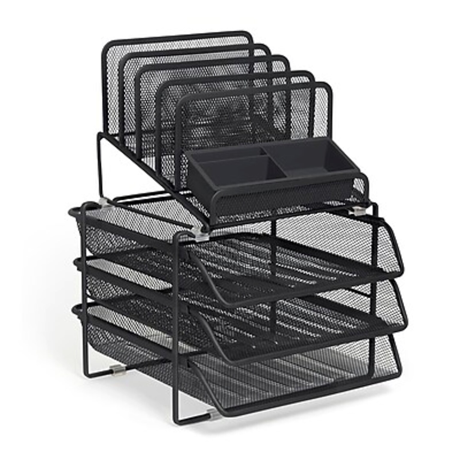 TRU RED™ All-In-One 10-Compartment Wire Mesh Compartment Storage, Matte Black (TR57530)