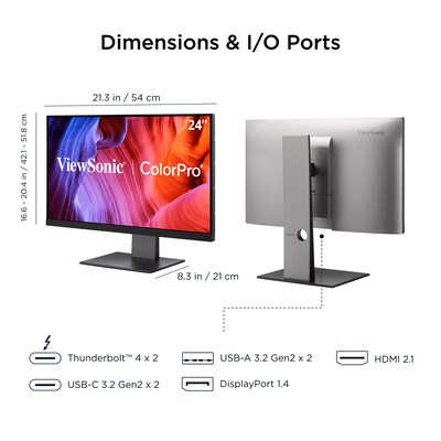 ViewSonic ColorPro 24" 4K UHD 60Hz LCD Monitor, Mac-Compatible, Height Adjustable, Black/Silver (VP2488-4K)
