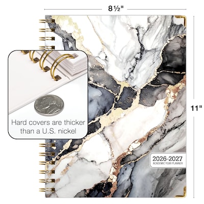 2026-2027 Excello Brands 8.5" x 11" Academic Weekly & Monthly Planner, Paperboard Cover, Black Gold Marble (FSHN-AY26-8511-34)