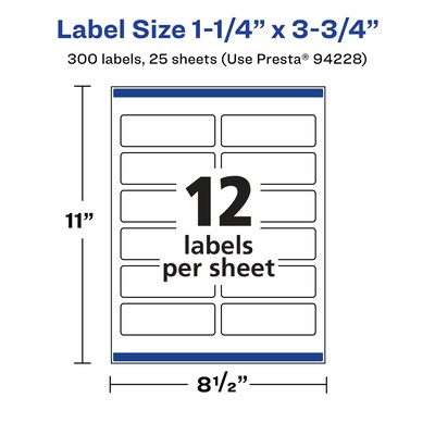 Avery Laser/Inkjet Multipurpose Rectangle Labels, 1.25" x 3.75", White, 300 Labels/Pack (94228)