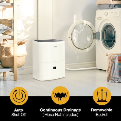 Whirlpool Energy Star 50-Pint Portable Dehumidifier, Covers up to 3,000 sq. ft., White (WHHD501AW)