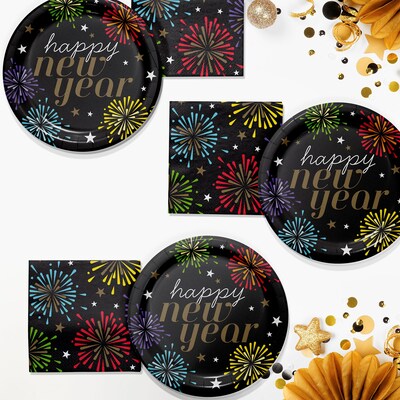 Say Hooray! New Years Radiance Paper Plates and Napkins Kit, Multicolored, 48/Pack (DTC9394E2G)