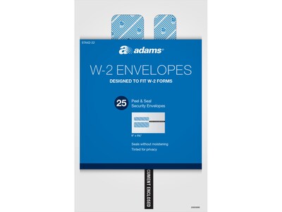 Adams 2022 W-2 Peel & Seal Tax Form Envelope, White, 25/Pack (STAX2-22)