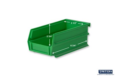 Triton Products LocBin Medium Stackable Plastic Storage Bin, 3" x 4.125"x 7.375", 1.58 Qt., Green, 24/Pack (3-220GRN)