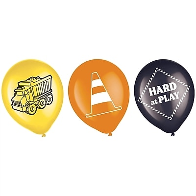 Party City 12 Construction Party Latex Balloons, Assorted Colors, 6/Pack (AM117976-PC)