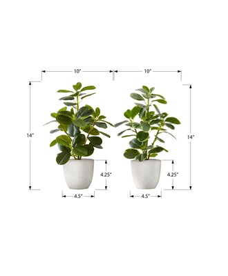 Monarch Specialties Inc. 14" Artificial Ficus Elastica Plant in Pot, 2/Set (I 9557)