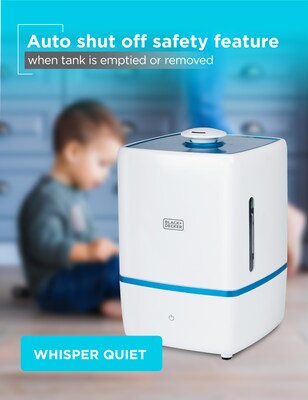 Black & Decker Ultrasonic Cool Mist Tabletop Humidifier, 1.32-Gallon, For Rooms up to 550 sq. ft., White (BUH005)