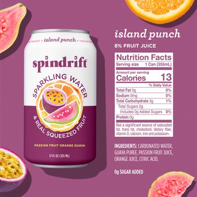 Spindrift Island Punch Flavored Sparkling Seltzer Water, 12 oz., 24 Cans/Carton (SDR14247)
