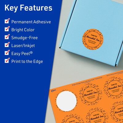 Avery Circle Multipurpose Labels, 1-5/8 Dia., Bright Orange, 200/Pack (94507)