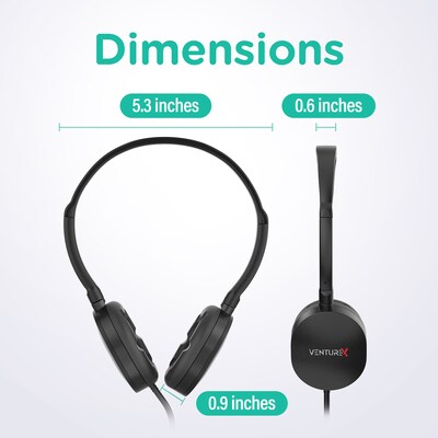 VentureX K22 3.5mm Kids Learning Stereo Phone & Computer Headphone, Black, 50/Pack (VHPK22M50)