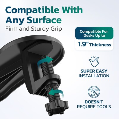 Purely E5620 Ergonomic Arm Rest/Elbow Support for Desk, 180° Adjustable Computer Desk Support Extender, Black (PARE5620)