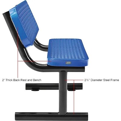 Global Industrial 4' Outdoor Steel Bench w/ Backrest, Expanded Metal, Blue (695743BL)