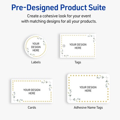 Avery Gold Dots with Green Florals Matte Blank Card, White, 10/Pack (S00-DPH)