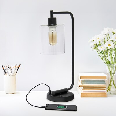 Creekwood Home Vintage Vantage 18.8" Minimalist Industrial Curved Arm Desk Lamp, Black (CWD-1016-BK)