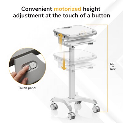 Mount-It! MedHub Motorized Height-Adjustable Mobile Medical Cart Workstation with Locking Casters, White/Gray (MI-16040)