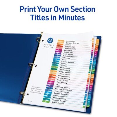 Avery Ready Index Table of Contents Paper Dividers, 1-31 Tabs, Multicolor, 6 Sets/Pack (11831)