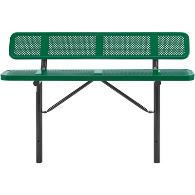 Global Industrial 6 Outdoor Steel Bench w/ Backrest, Perforated Metal, In Ground Mount, Green (6945