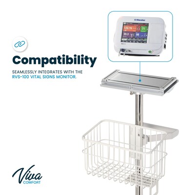 Viva Comfort Rolling Sturdy Compact Mobile Stand for RVS-100 Vital Signs Monitor, White (ADI912-C-MP