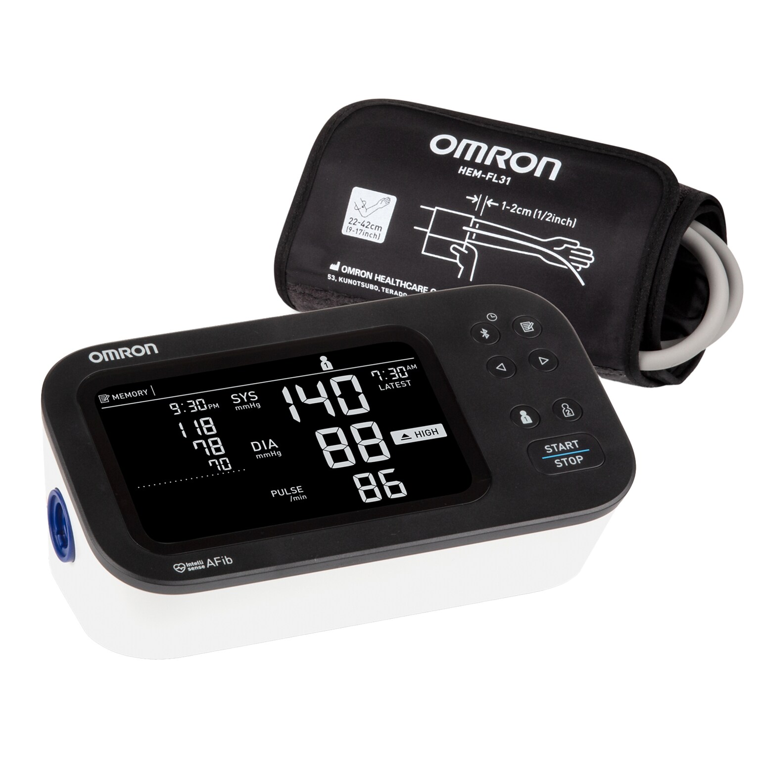Omron 10 Series Bluetooth Upper Arm Blood Pressure Monitor, Black/White (BP7465)