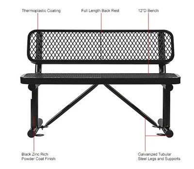 Global Industrial 4' Outdoor Steel Bench w/ Backrest, Expanded Metal, Black (695743BK)