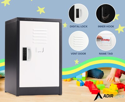 AdirOffice 24"H Single Tier Black/White Storage Locker (ADI629-02-B-W-DL)