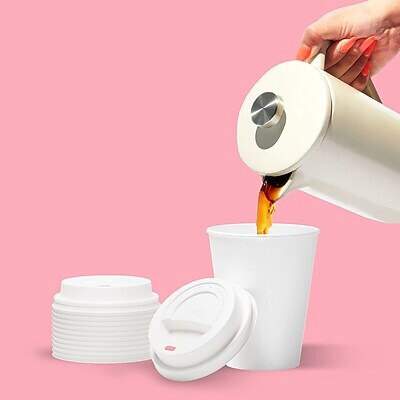 Perk Plastic Hot Cup Lids, 50 Count Disposable Coffee Cup Lids for 10–16 Oz Paper Hot Cups, White