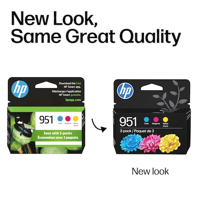 HP 951 Cyan/Magenta/Yellow Standard Yield Ink Cartridge, 3/Pack (CR314FN#140)