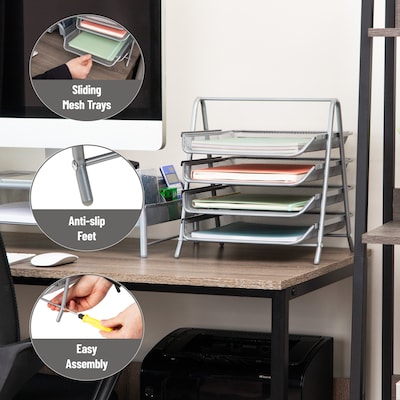 Mind Reader Metal Mesh Front Loading Letter Tray, Letter/Legal Size, Silver (4TPAPER-SIL)