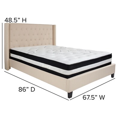 Flash Furniture Riverdale Tufted Upholstered Platform Bed in Beige Fabric with Pocket Spring Mattress, Queen (HGBM35)
