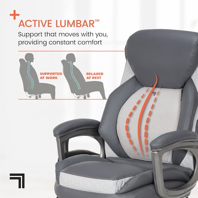 Sharper Image S-600 Active Lumbar Heated Ergonomic Bonded Leather Swivel Executive Massage Chair, Gray (60098-GRY)