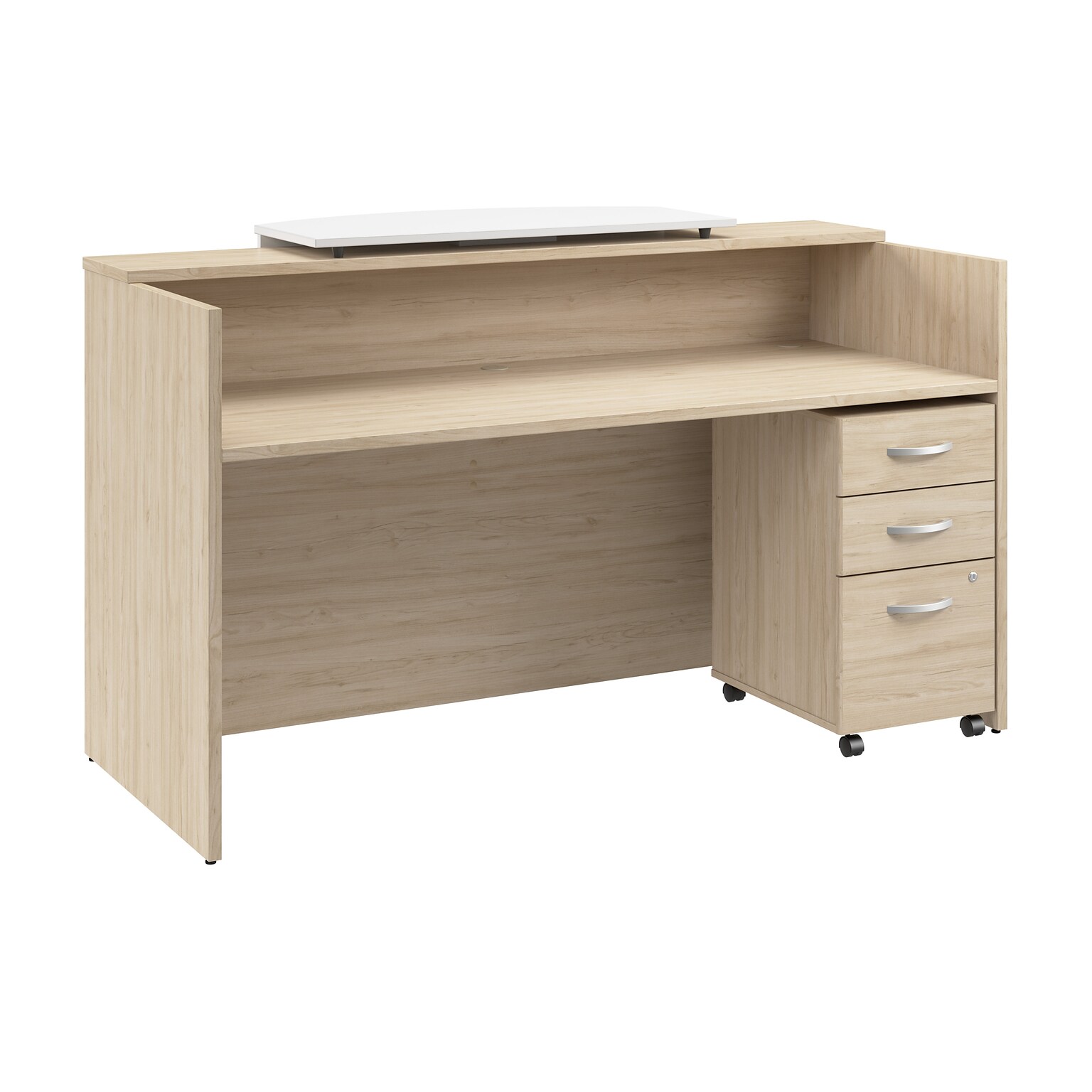 Bush Business Furniture Arrive 72W Reception Desk with Counter and Mobile File Cabinet, Natural Elm (ARV008NE)