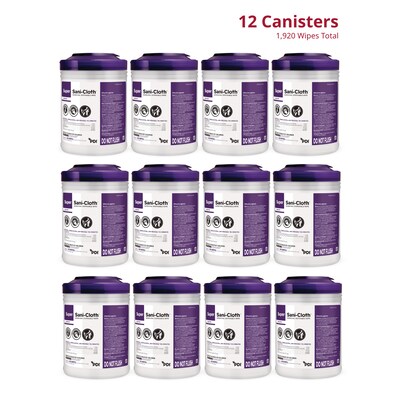 PDI Super Sani-Cloth Disinfecting Wipers, White, 160 Wipers/Canister, 12 Canisters/Carton (Q55172)