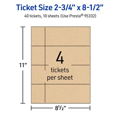Avery Integrated Cards, 2-3/4" x 8-1/2", Matte Kraft Brown, 40/Pack (95332)