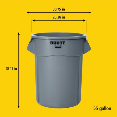 Rubbermaid Brute Vented Trash Can Receptacle without Lid, 55-Gallons, Gray (FG265500GRAY)