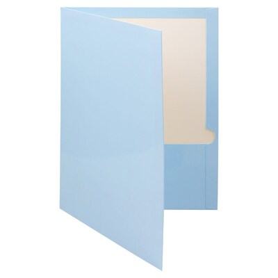 JAM Paper Laminated Two Glossy 2 Pocket Cardstock Presentation Folder, Baby Blue, 50/Box (31225346C)