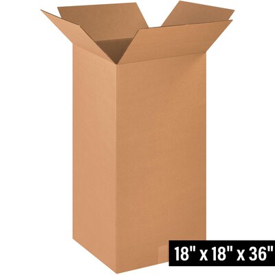 18" x 18" x 36" Corrugated Shipping Boxes, 200#/ECT-32 Mullen Rated Corrugated, 10/Pack (181836)