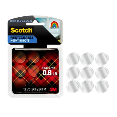 Scotch Removable Adhesive Dots, 7/8" x 7/8", Clear, 18/Pack (R105)