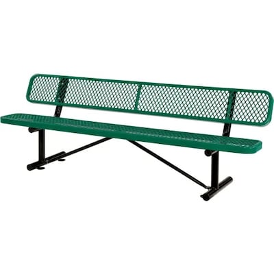 Global Industrial 8 Outdoor Steel Bench w/ Backrest, Expanded Metal, Green (277155GN)