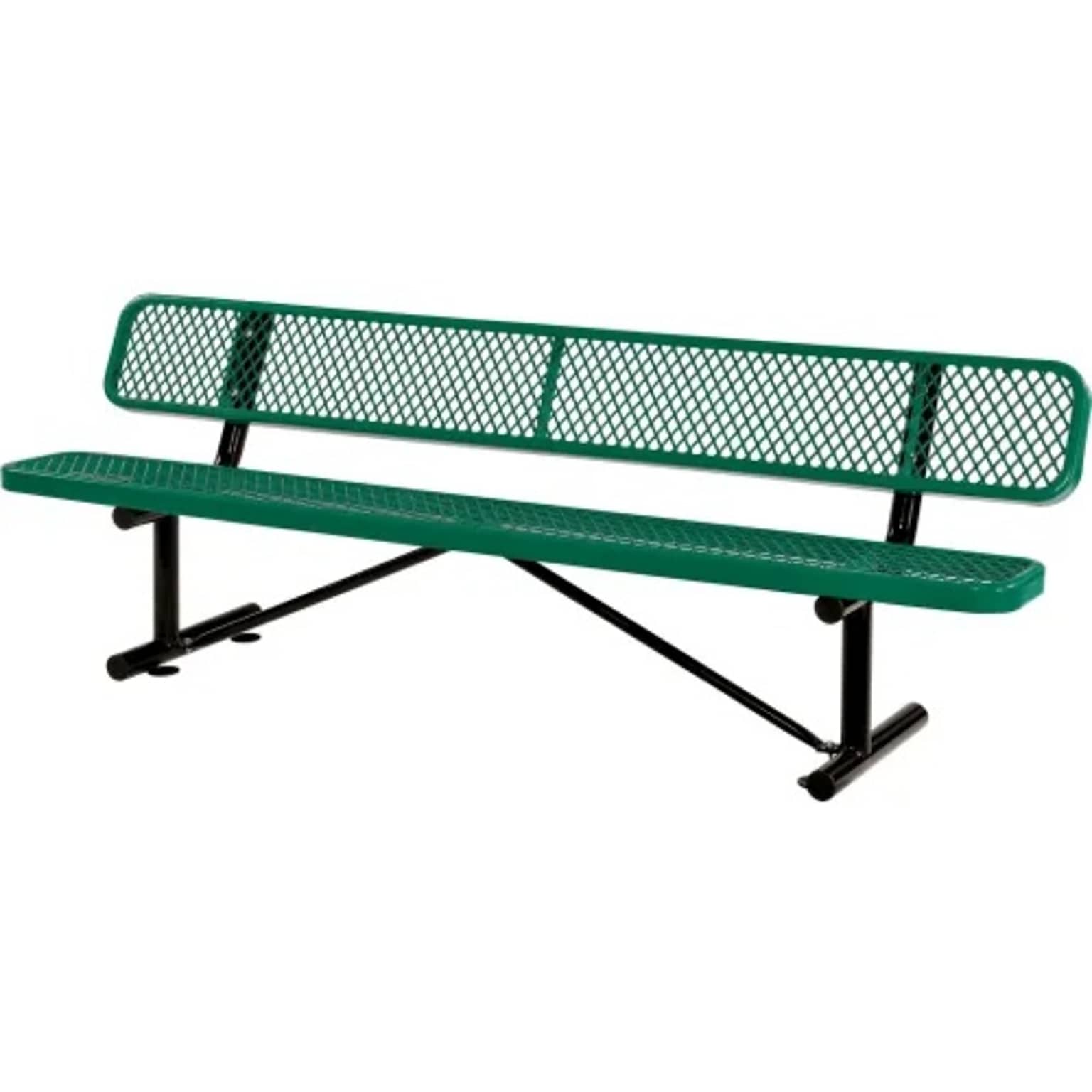 Global Industrial 8 Outdoor Steel Bench w/ Backrest, Expanded Metal, Green (277155GN)