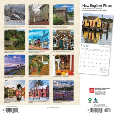 2024 BrownTrout New England Places 12" x 24" Monthly Wall Calendar (9781975464189)