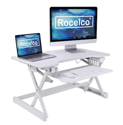 Rocelco 32 Height Adjustable Standing Desk Converter, Tall Sit Stand Up Retractable Keyboard Riser,