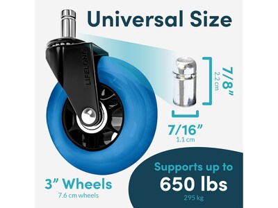 Lifelong Wheels Chair Caster, Blue/Black, 5/Set (B0B8LCV3MH)