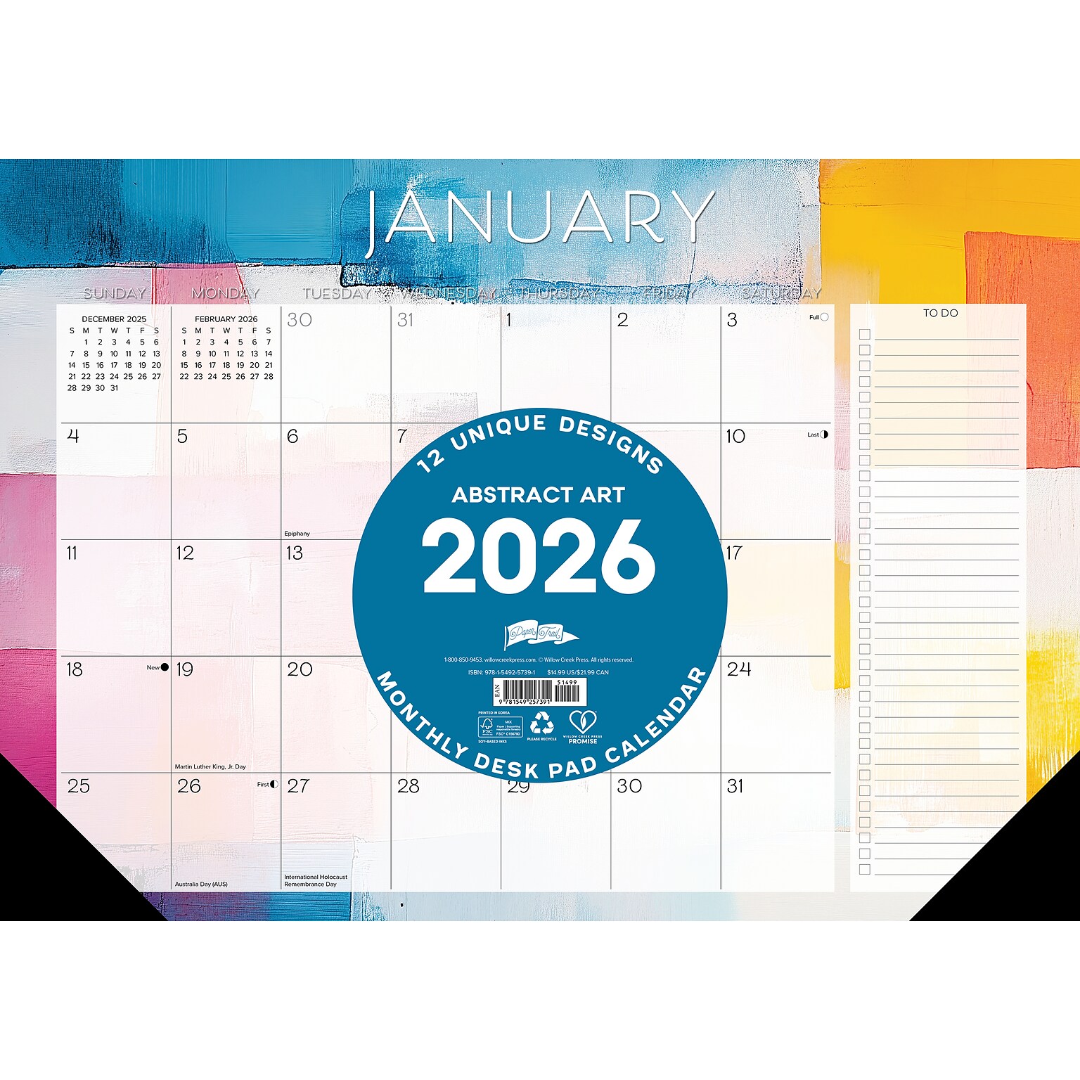 2026 Willow Creek Abstract Art 17 x 12 Monthly Desk Pad Calendar (57391)
