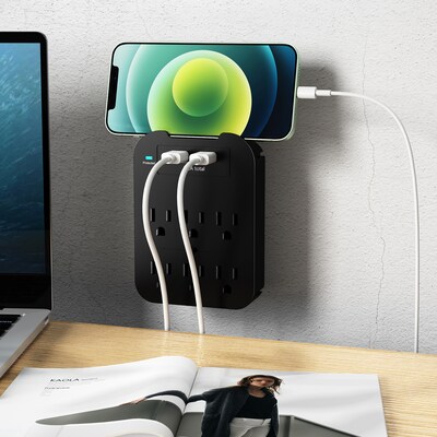 LAX 6-Outlet Surge Protector with 2 USB Ports, Black