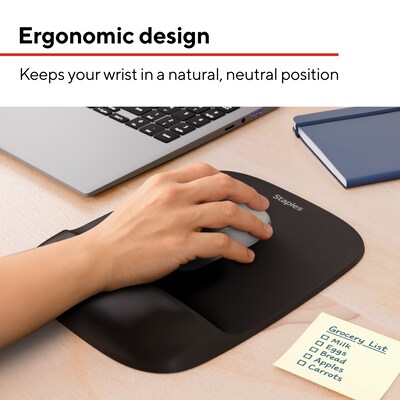 Staples TECH Foam Non-Skid Mouse Pad/Wrist Rest Combo, Black (ST63286)
