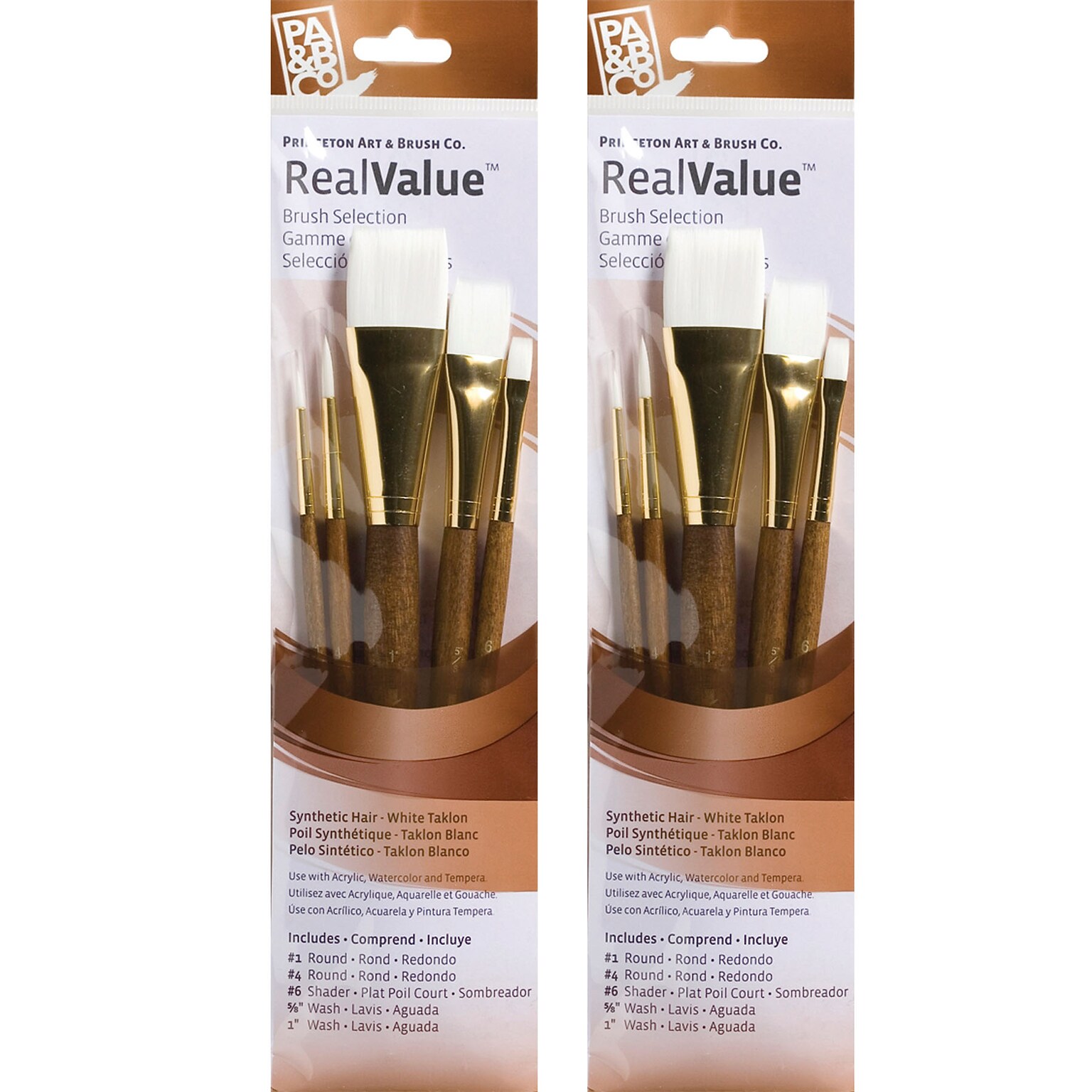 Princeton RealValue Short Handle Mixed Media Synthetic Taklon Variety Brush Set, 5/Set, 2 Sets/Bundle (PBXPR9144-2)