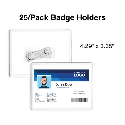 Staples Magnetic Badge Holders, 3" x 4", Vinyl, Clear, 25/Pack (51924)