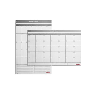 Staples 24 x 36 Monthly Dry-Erase Wall Calendar, Undated, Reversible, White/Gray (ST60365-23)