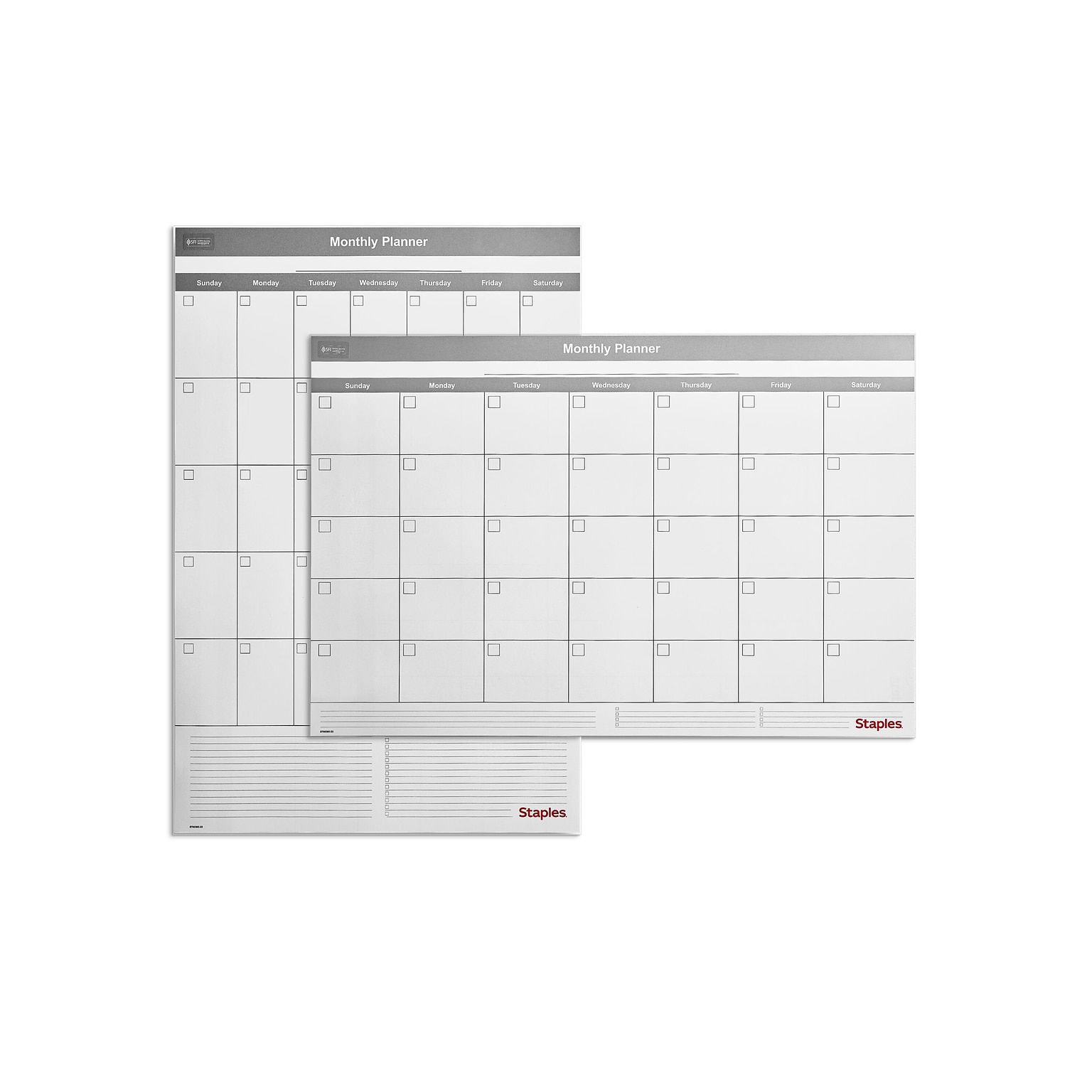 Staples 24 x 36 Monthly Dry-Erase Wall Calendar, Undated, Reversible, White/Gray (ST60365-23)